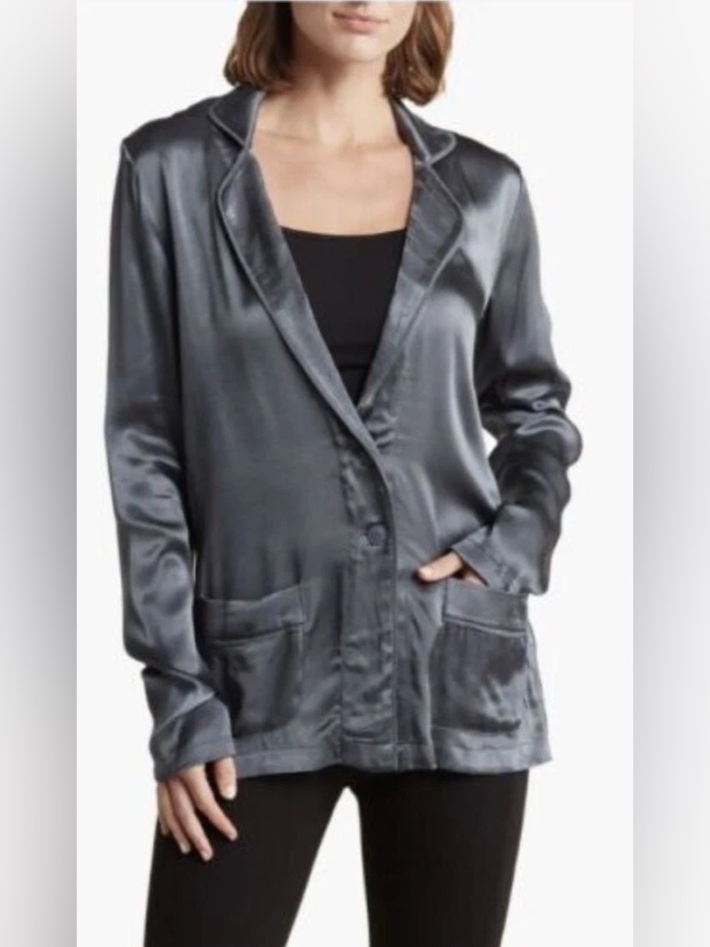 Elie Tahari Grey Satin Blazer Jacket New With Tags